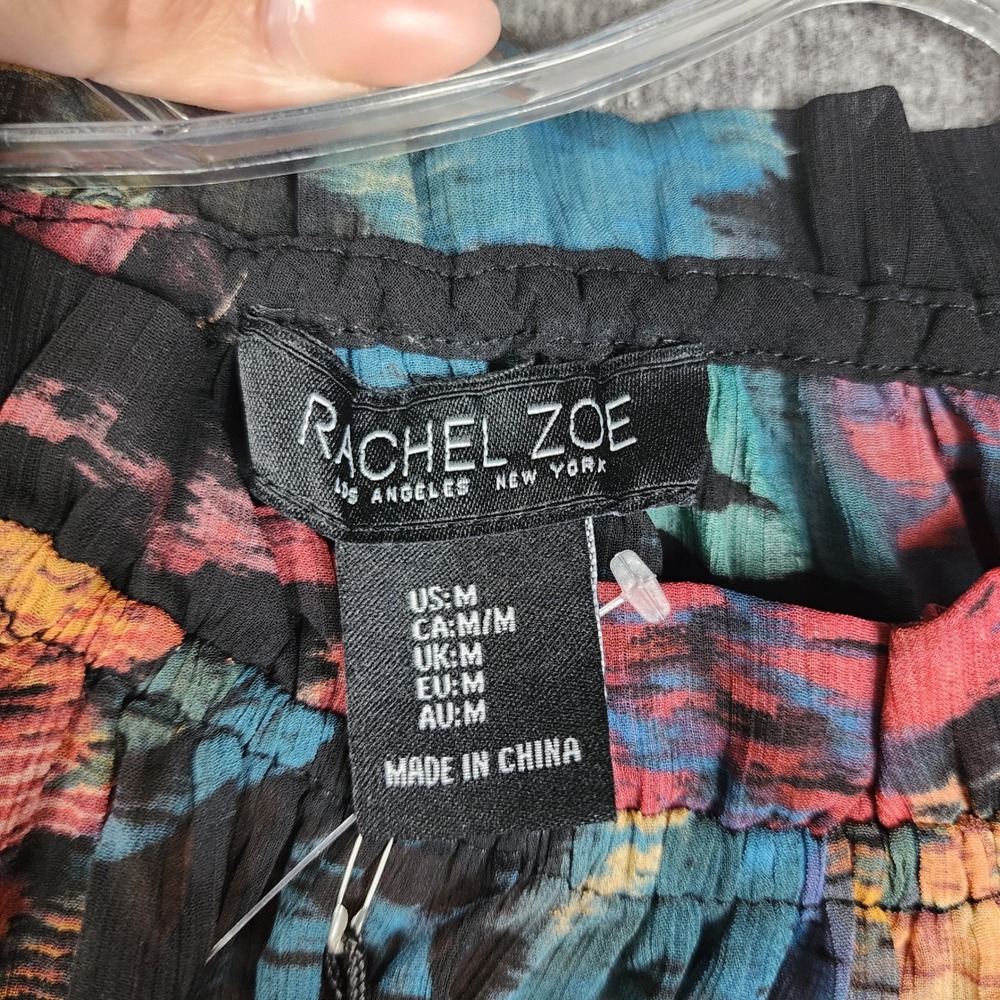 Rachel Zoe Blouse Womens Medium Multicolor Abstract Ruffle Neck Sheer Boho Top - Picture 5 of 11